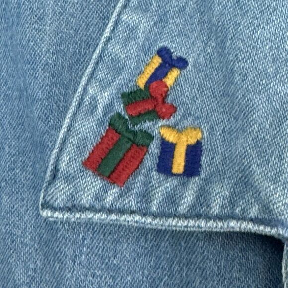 Karen Scott Shirt Womens Denim Christmas Embroidered Santa Button Up Plus Sz 1X - Picture 13 of 16